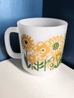 Vintage Glasbake #10 Floral Milk Glass Mug-Stacking & Green Gold Floral