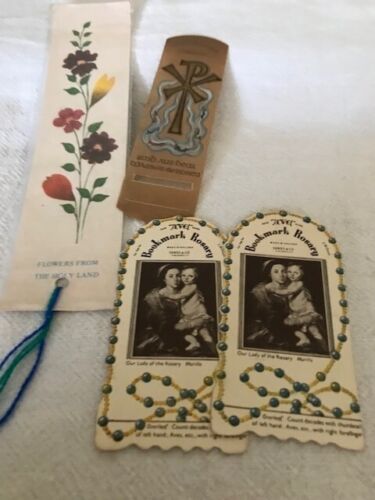 4 Vintage Religious Book Marks Flowers Holy Land Bookmark Rosary - Picture 3 of 4