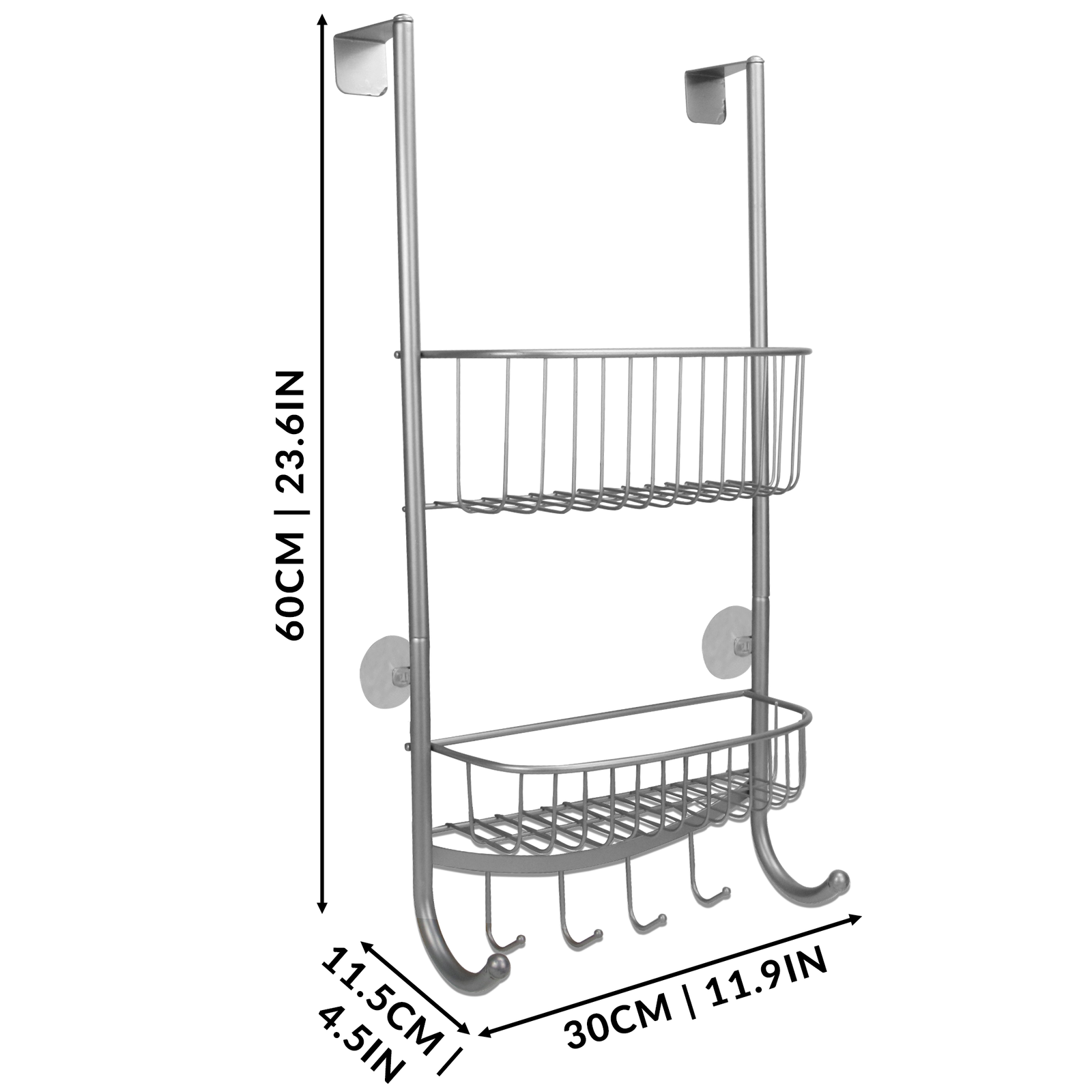 Shower Caddy 2 Tier Bathroom Storage Over Door Rack Suction Cup Fixing