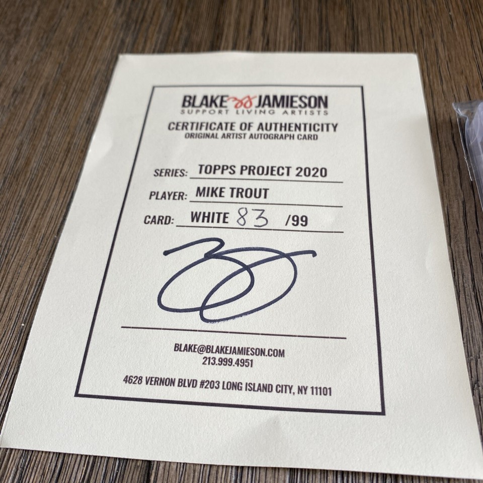 Topps Project 2020 Blake Jamieson Mike Trout /99 White Paint Pen