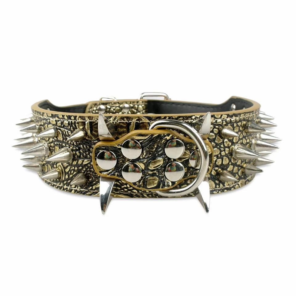 5cm Large Collier Gros Chien Cuir avec Pointes Clouté Réglable Pitbull Noir S-XL - Photo 2/4