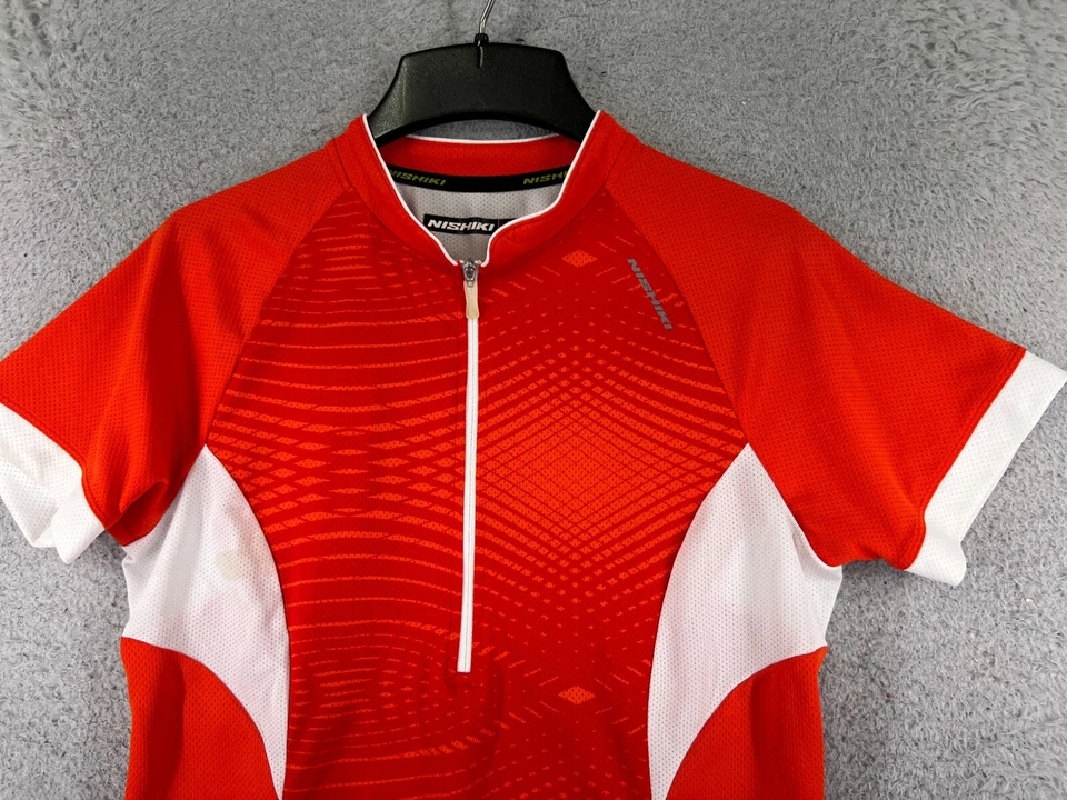Nishiki Cycling Jersey Womens Medium Red White 1/2 Zip Polyester Pockets READ - Image 4 of 4