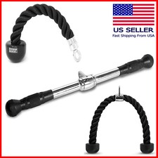 Tricep Press Down Cable Machine Attachment LAT Pulldown Gym Bundle