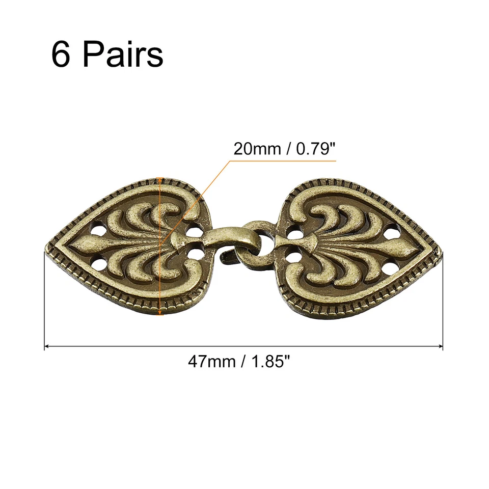 Mantel Schließe 6 Paare Aufnähen Haken und Ösen Vintage Umhangspangen (Bronze) - Bild 2 von 4