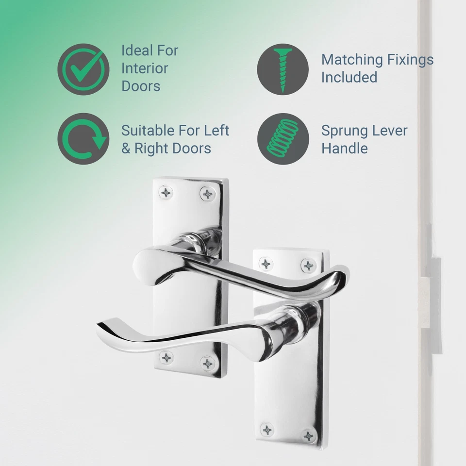 Polished Chrome Victorian Scroll Door Handles, 4 Pairs Internal Latch Handles - Image 4 of 4