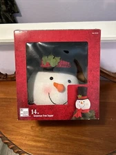 Home Accents Holiday 14” Fabric Snowman Head Christmas Tree Topper #TXF2301