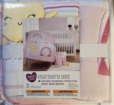 3 Piece Parent's Choice Nursery Set Bedding- Pink Rainbow Sunshine