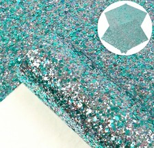 Aqua Silver Chunky glitter FAUX LEATHER HALF ROLL 12 x 24" 1093873 matted back