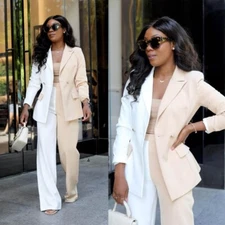 Splicing Women Suits Peak Lapel Formal Business Casual Wedding Party 2 Pcs