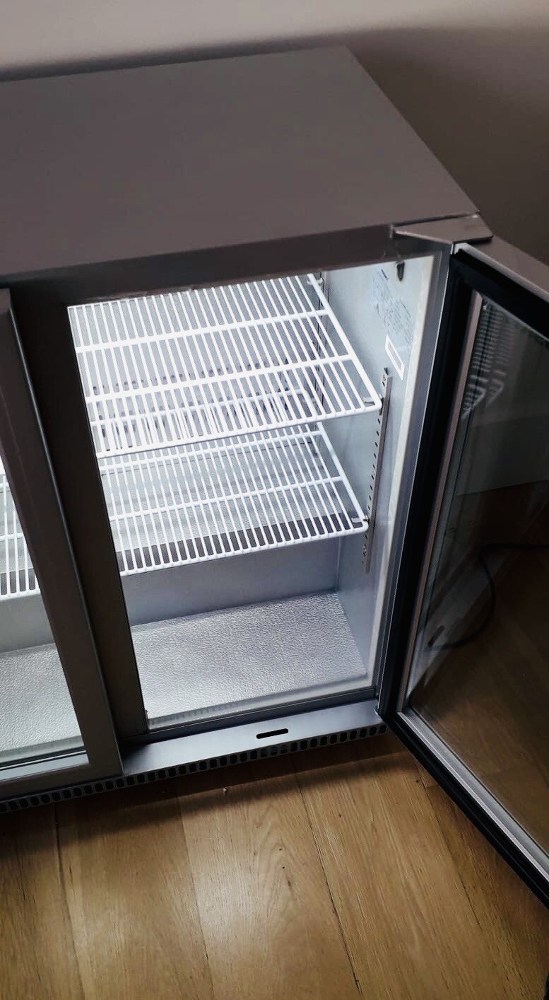 HUSKY Back Bar Bottle Cooler 2 Hinged Doors Double Display Mini Fridge