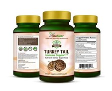 Organic Turkey Tail Mushrooms Immune Support 120 Vcaps 2 gms Per Serving TESTED