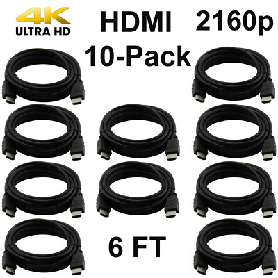 Lot 10 HDMI Cable 6 FT Gold Plated HD 2160P 3D 1080P PS4 XBOX Blueray 4K UHDTV