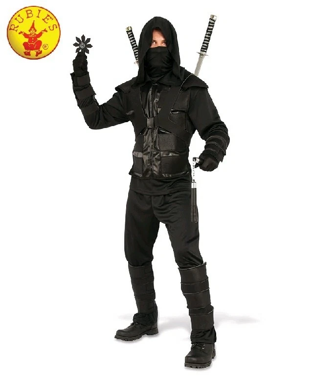 Mens Dark NINJA COSTUME Adults Black KARATE Japanese Warrior HALLOWEEN  Outfits