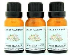 3 White Tea & Rose 1/2oz Premium Grade Scented Fragrance Oil Crazy Candles