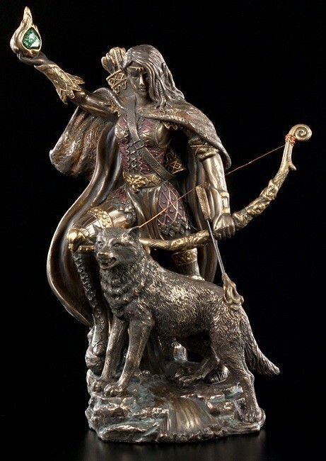 Skadi Nordic Gods Decorative Figure Viking Goddess With Bow And Wolf