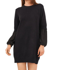 Vince Camuto Layered Mixed Media Long Sleeve Sweater Dress in Rich Black S 1423