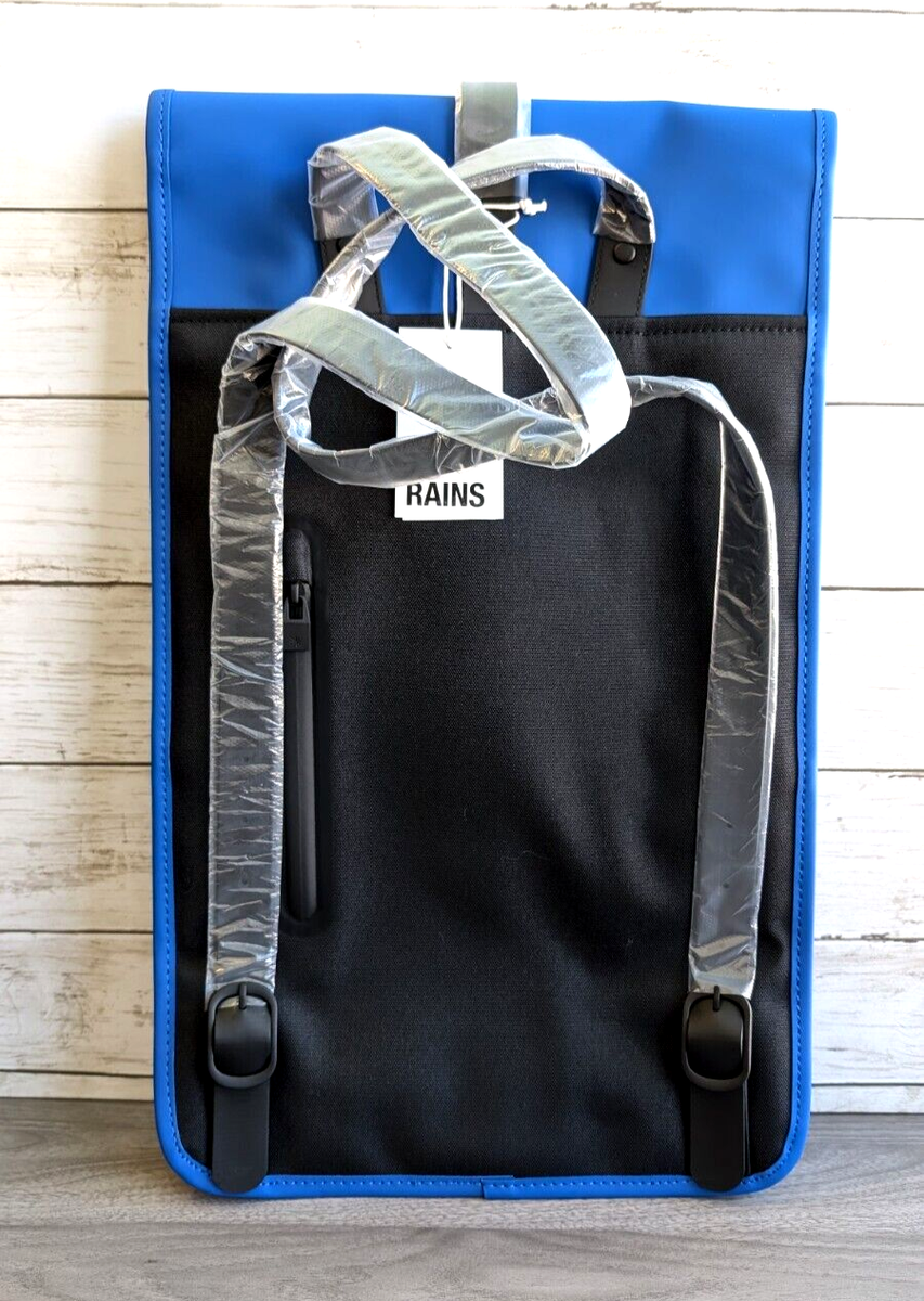 RAINS WAVES WATERPROOF RUCKSACK BACKPACK SECURE BUCKLE CLOSURE BLUE & BLACK RAINS Weatherproof Waves Rucksack Blue Backpack Men Women  main image 2