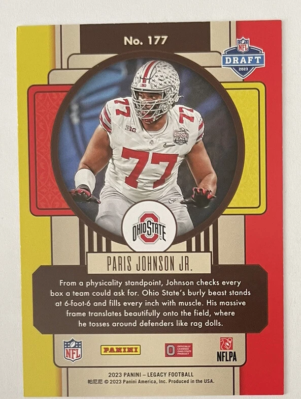 2023 Panini Legacy Gold Rookie #177 Paris Johnson Jr. /199 Ohio State - Image 2 of 2