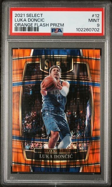 2021 NBA Panini Select Orange Flash Prizm #12 Luka Doncic Mavericks PSA 9