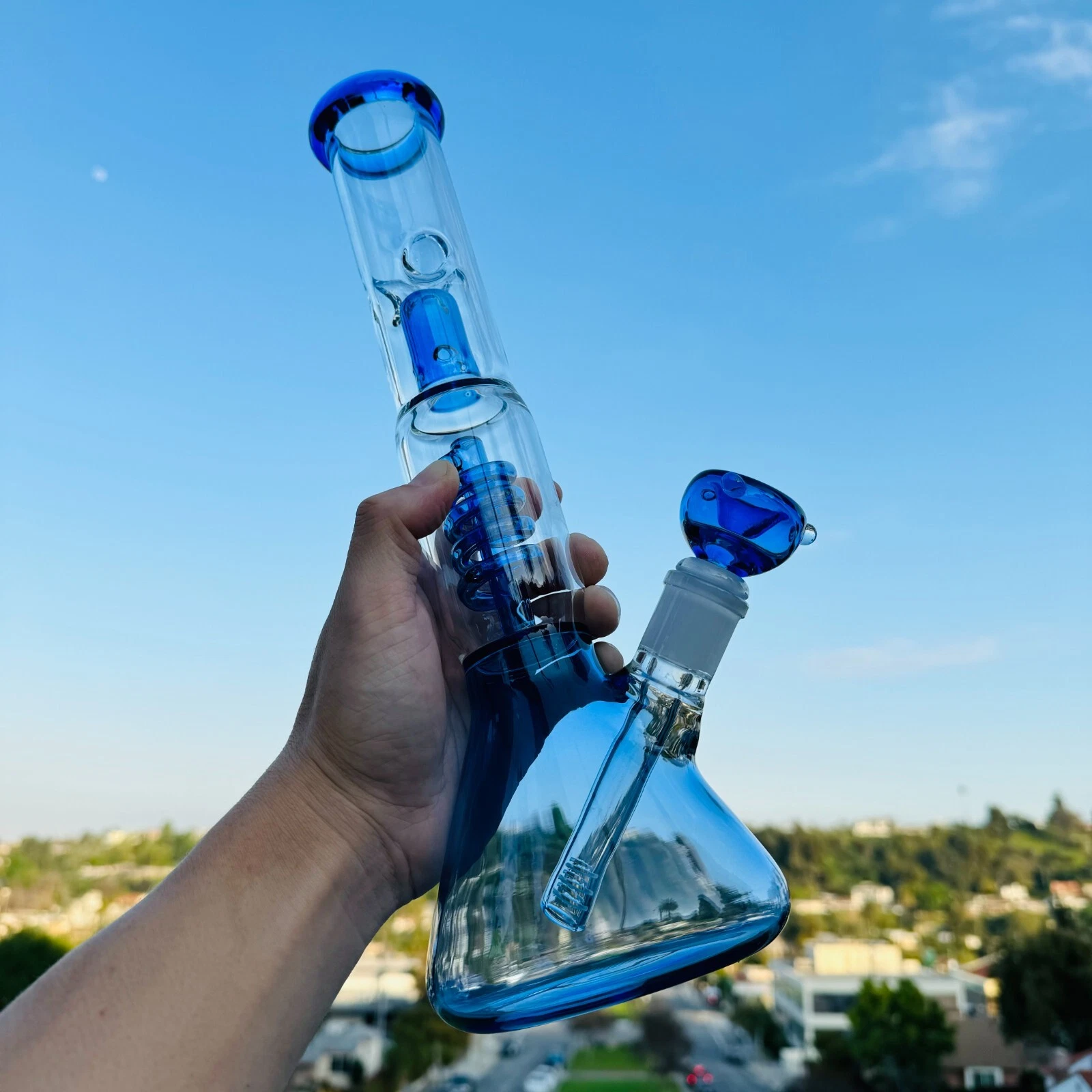 13" Glass Heavy Bong Hookah Water Pipe Heavy Beaker 14mm Bowl in Blue - Picture 7 of 12