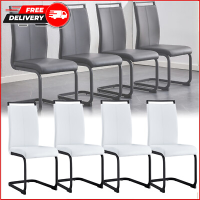 Dining Chairs Set of 2/4 Faux Leather Kitchen Side Chairs Office Black  Metal Leg