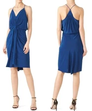 Misa Los Angeles Dress Women Medium Blue Jersey Knit Racerback Domino Mini