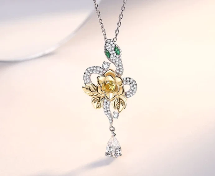 Шикарный змея цветок дизайн белый муассаниты подвеска в 10K разноцветное золото - Изображение 3 из 4