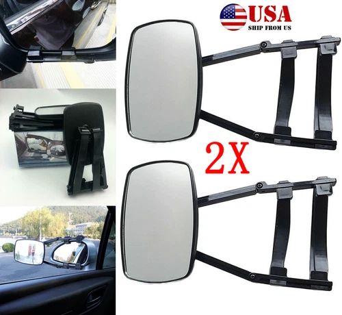2X Clip-On Towing Mirror For Trailer Safe Hauling Adjustable Extension Universal