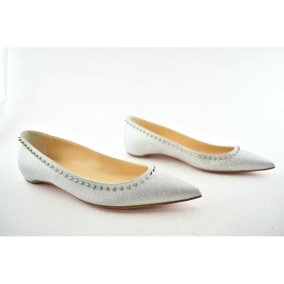 Christian Louboutin Anjalina Flat Silver Glitter Spike Pointed