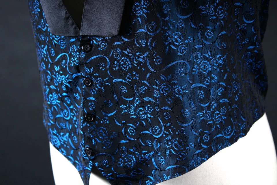 Vintage Blue Brocade Formal Tuxedo Vest Size Mens Medium - Image 3 of 4