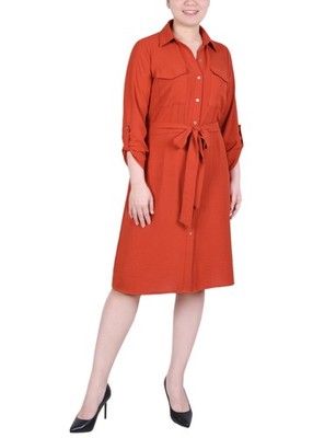 NY Collection Petite Long Roll Tab Sleeve Shirtdress Size PXL Orange