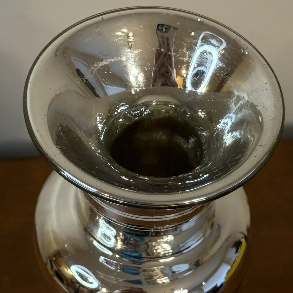 Jarrón bohemio de vidrio de mercurio pintado a mano mariposa floral de colección Foto 4 de 4