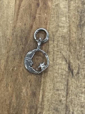 Sterling Silber durchbrochen Mond/Stern Nacht Weltraum Charm Anhänger 0,49 Gramm