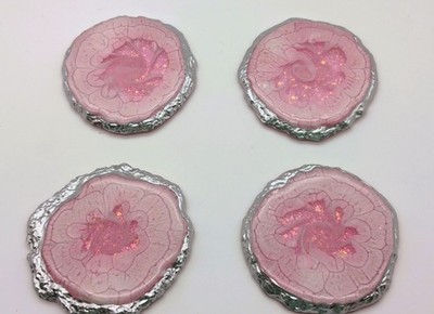 Handmade Pink Coasters With Metallic Edges - Heat & Scratch Resistant - Set Of 4