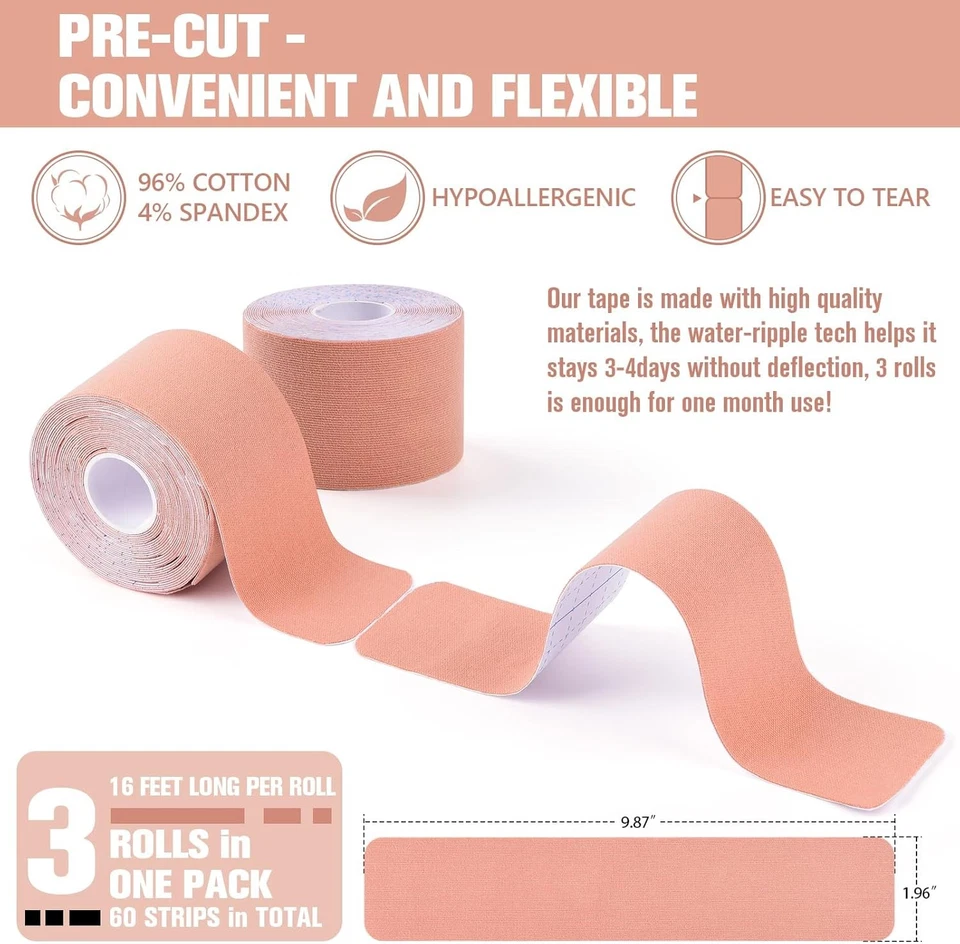 Кинезиологическая лента 3 рулона спортивная поддержка мышц эластичная физиотерапевтическая - Изображение 2 из 4