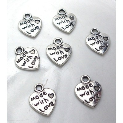 20pcs Made With Love Heart Charms, jewelry making supplies