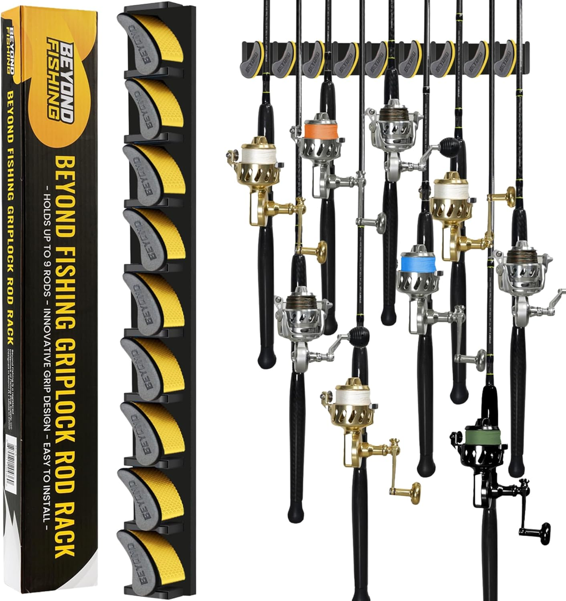 vertical wall mount fishing rod holder PLUSINNO 2 pack rack, Mounted Fishing Rod holder, 2 Packs Fishing Pole Holders Hold Up to 18 Rods or Combos, Fishing rod holders for garage, Fishing Gear Mad Katz Large Fishing Pole Organizer