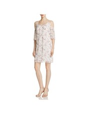 SOLOISTE Womens Ivory Lined Elbow Sleeve Scoop Neck Short Party Shift Dress S