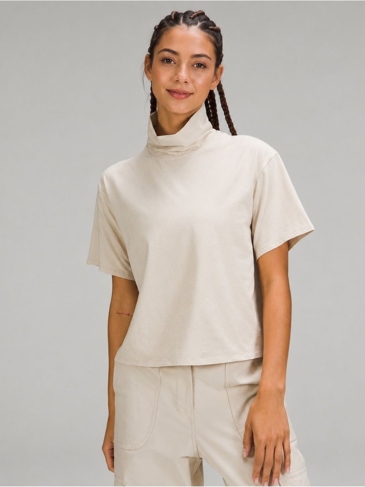 Lululemon Relaxed Fit Cotton-Blend Turtleneck T-Shirt Top Natural Ivory Size 6