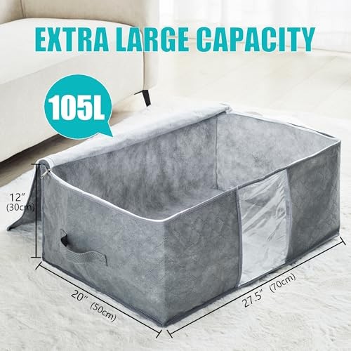 Bolsas de almacenamiento extra grandes 105L para mantas, edredones King, paquete de 3 grises - Imagen 3 de 7