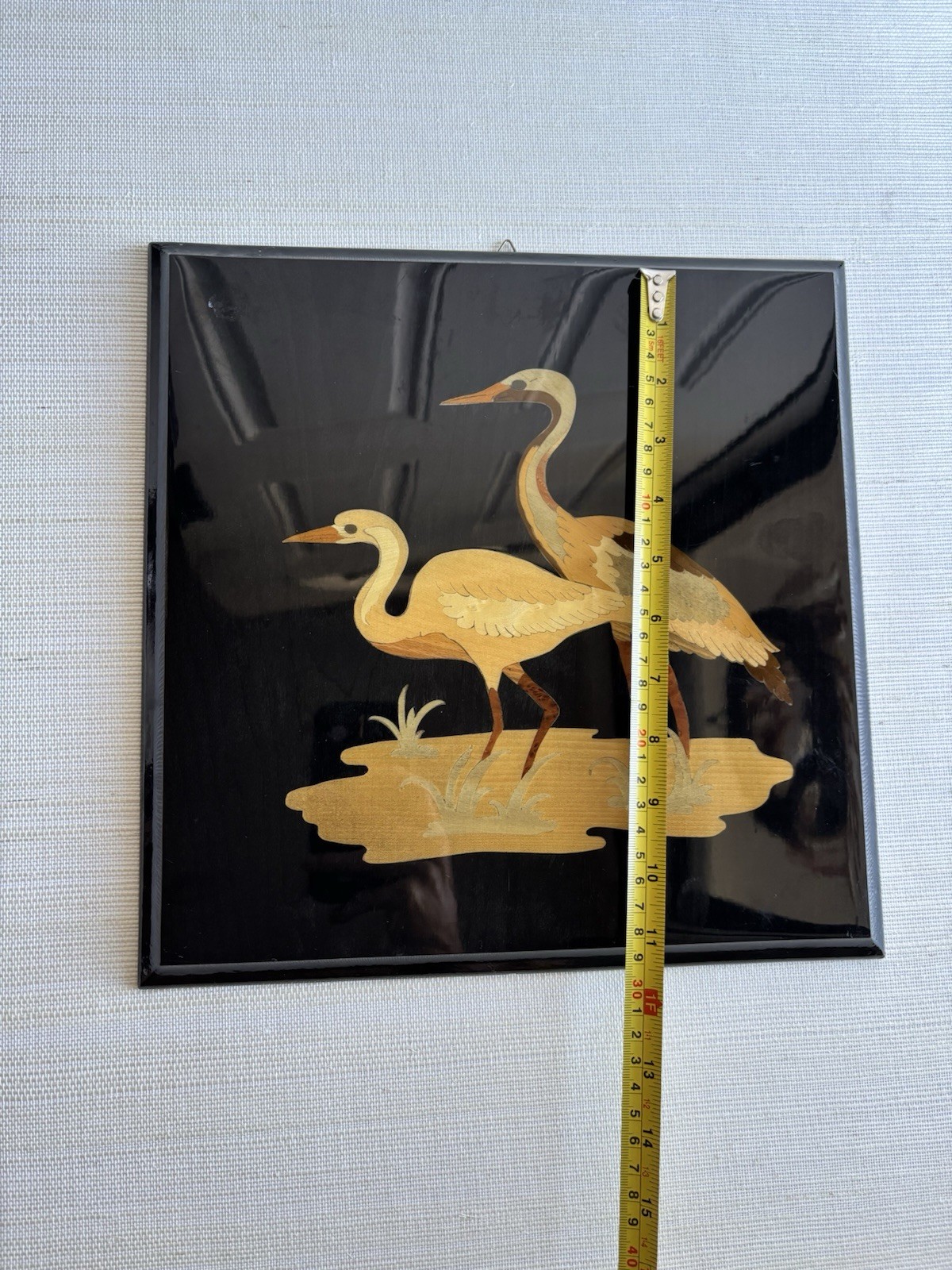 Inlaid Marquetry Crane Scene Made In Italy