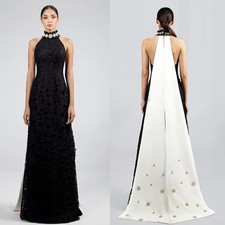 Halter Evening Dresses A-Line Rhinestones Lacing Up Saudi Arabric Vestidos