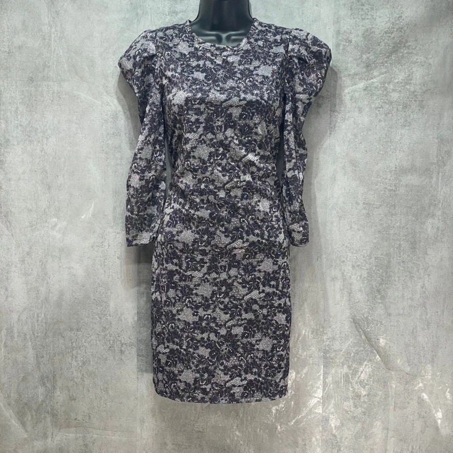 Abito MICHAEL Kors Petite nero argento pizzo manica a sbuffo tubino metallizzato maculato