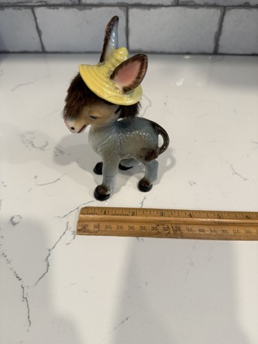 Vintage Donkey Mule Kitsch Ceramic Figure With Hair