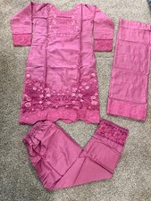 Women s 3-Piece Embroidered Salwar Kameez Suit Tunic Pants Dupatta Pink Set M