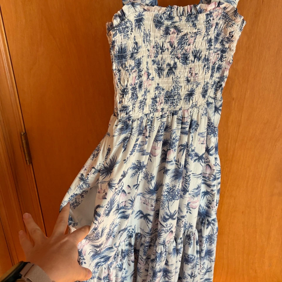 Maxi Vestido Abercrombie Fitch Estampado Floral Azul Blanco Talla M Foto 3 de 4