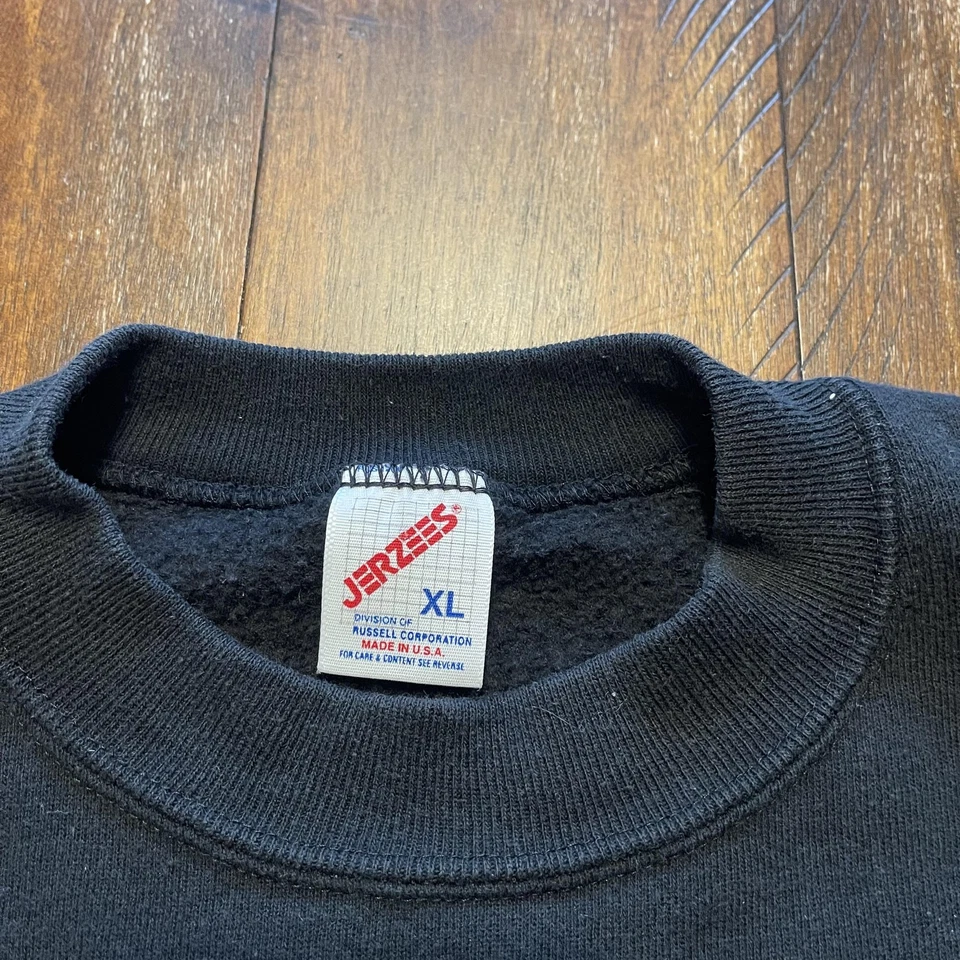 Vintage Jerzees Sweatshirt Mens XL Black Made USA Crewneck 50/50 Fleece 90s - Image 4 of 4