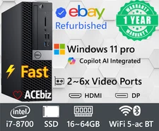 Dell i7-8700 Windows 11 pro Desktop Computer PC SSD WiFi BT up to 64GB RAM HDMI