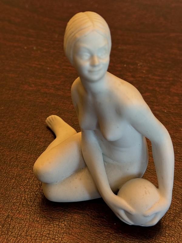 Vintage Beautiful Porcelain/White Bisque Nude Woman Sitting Made In Germany