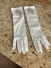 Long white gloves ladies with jewels, rhinestones, elbow length